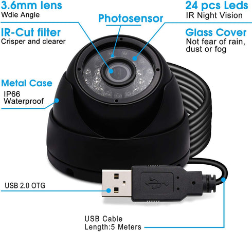 SVPRO Waterproof USB Security Camera, 80ft Infrared Night Vision, HD 720P Outdoor Indoor Video Camera, CCTV Dome for