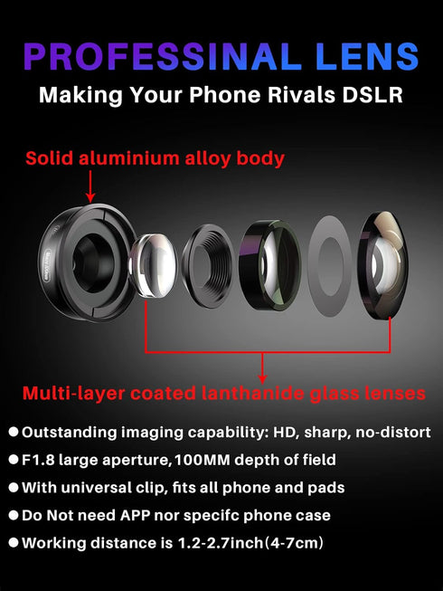 Apexel Professional Macro Photography Lens for Dual Lens/Single Lens iPhone, Pixel, Samsung Galaxy Smartphones