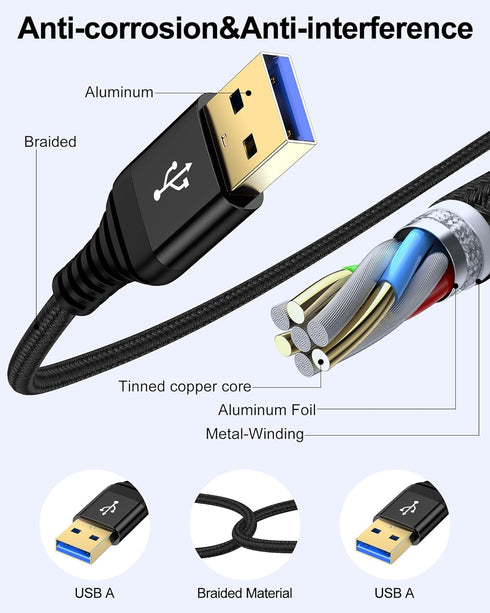 6ft, PS4, 3.0 6 USB to USB Cable Male to Male USB A To USB A Cable for WD Hard Drives, PC, Mac, Laptop, Xbox - USB Type