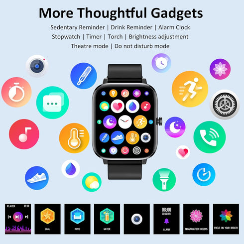 Smart Watch for iPhone/Android Phones (Answer/Make Calls) - 1.69" HD Screen Fitness Tracker: Heart Rate/Sleep/Blood