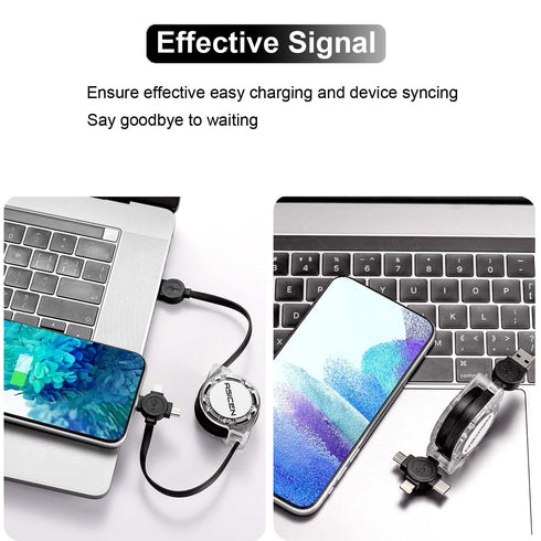 3.3ft Retractable Multi Charger Cable 2-Pack, 3-in-1 Fast Charging Cord for iPhone, iPad, Samsung, PS, Tablets & More