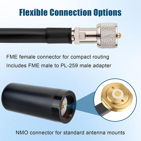 10FT PL-259 RG58 XRDS -RF NMO to FME Female Antenna Coaxial Cable with (UHF Male) Adapter, Low Loss Coax Cable