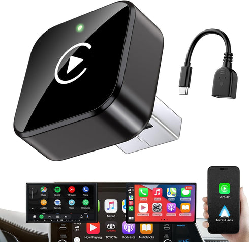iGENJUN Wireless CarPlay Adapter 2026 Upgrade Mini Design, USB/USB-C Plug & Play Converts