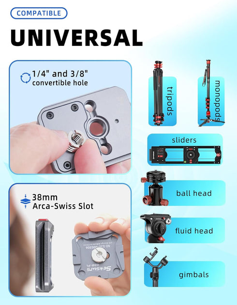 IFOOTAGE Camera Quick Release Plate Q38, Tripod Mount Adapter for Sony Canon Monopod DSLR Stabilizer Slider