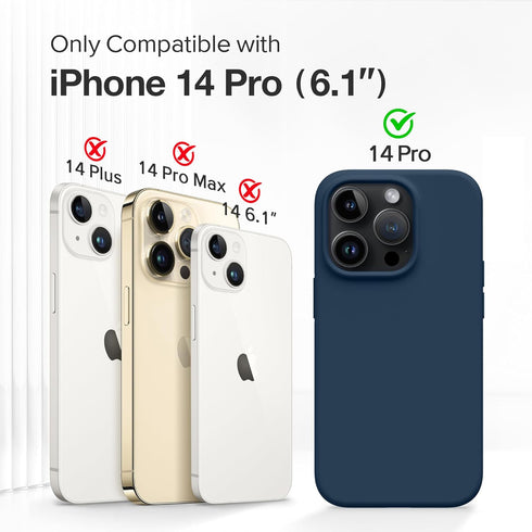 GONEZ for iPhone 14 Pro Case, with 2 Pack Screen Protector + 2 Pack Camera Lens Protector, Soft Anti-Scratch Microfiber Lining, Shockproof Protective Liquid Silicone Phone Cover 6.1'', Dark Blue