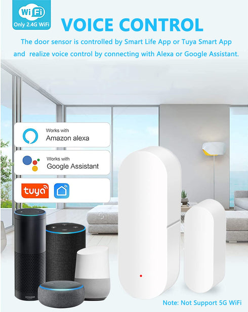 WiFi Door Sensor, Smart Window Contact Detector for Home Security, Compatible with Alexa & Google Assistant (4 Pack)