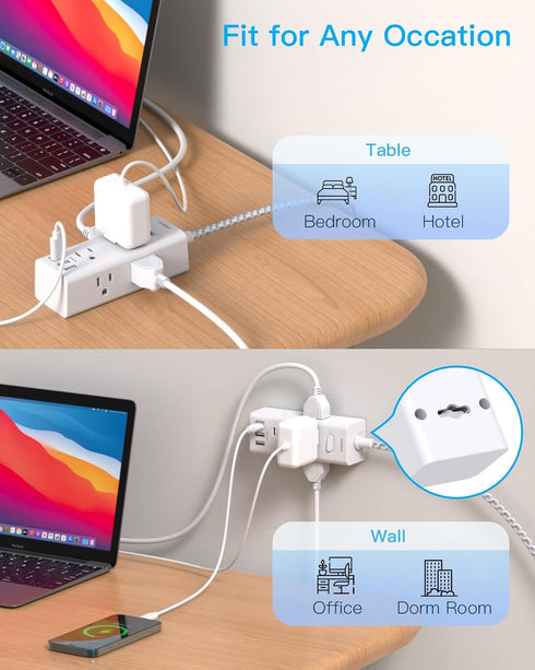 Power Strip Surge Protector, 6 Widely Outlets with 3 USB Ports (1 USB C), 5 Ft Extension Cord Flat Plug for Home Office