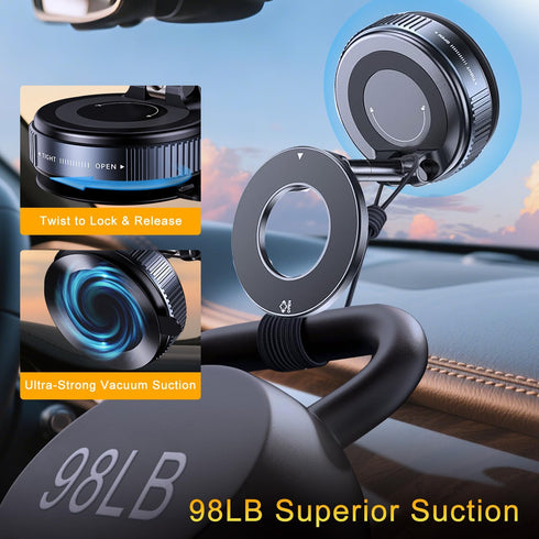 Jkoailiwi 98LBS 360 17 for MagSafe Car Mount, Vacuum Suction Cup Phone Holder for Car Dashboard, Windshield, Gym