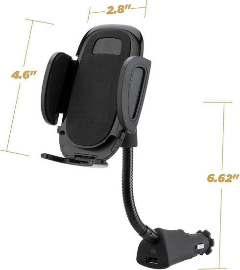 Scosche SUH12V-XCES0 Select Power Socket Mount with Phone Mount for Car, Flexible Neck, USB Charging Port, 360
