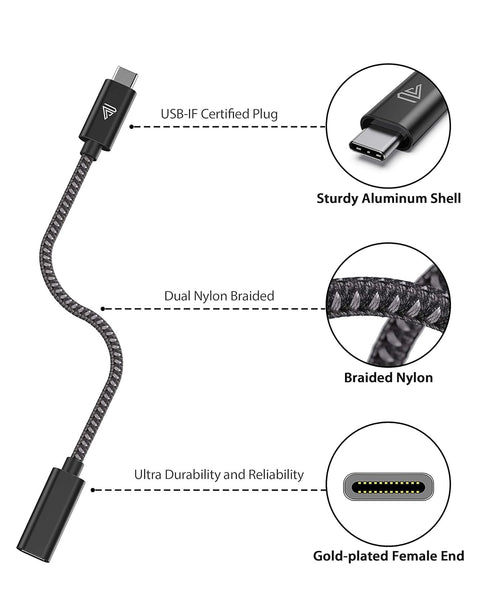 USB Type C Extension Cable (10Ft/3m) for iPhone 15, MacBook Air M2/M1/Pro, iPad Pro 2021, Dell XPS, Surface Book - Black