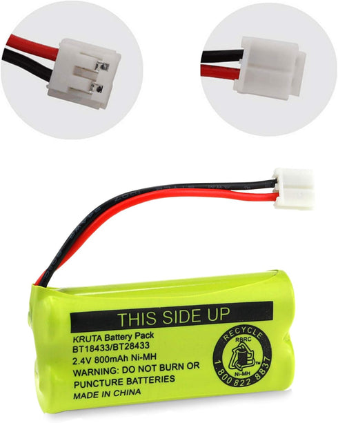 Kruta BT18433 BT28433 2.4V 800mAh Ni-MH Cordless Phone Battery Pack, Compatible with Multiple Models (4 Pack)