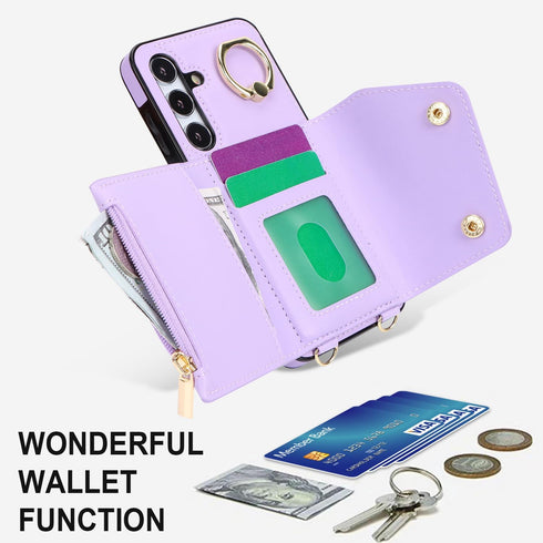 Samsung Galaxy S24 Phone Case for Women, Crossbody Wallet Case with Credit Card Holder Lanyard Shockproof Purse