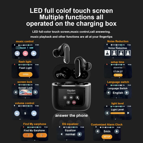 Touch Screen Wireless Earbuds, ANC ENC Bluetooth Headset, IPX56 Waterproof, for iOS/Android Business Use