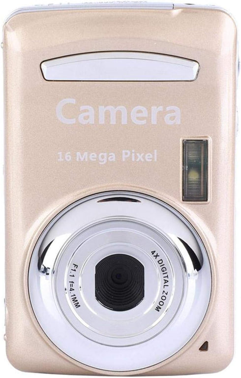 Mini Video Camera with 2.4 Inch LCD Screen, 1600W Full HD Compact Camera, 4X Digital Zoom, Golden