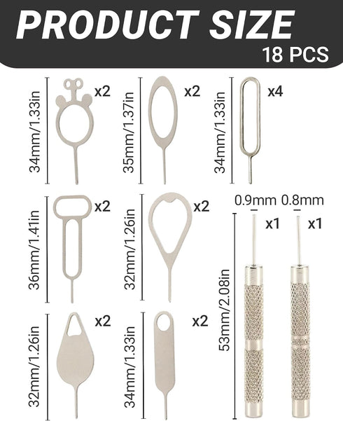 18 Pack SIM Card Ejector Tools Kit, Phone Tray Opener Pin for Easy Removal, SIM Tray Opener Pin Key, Standard Key