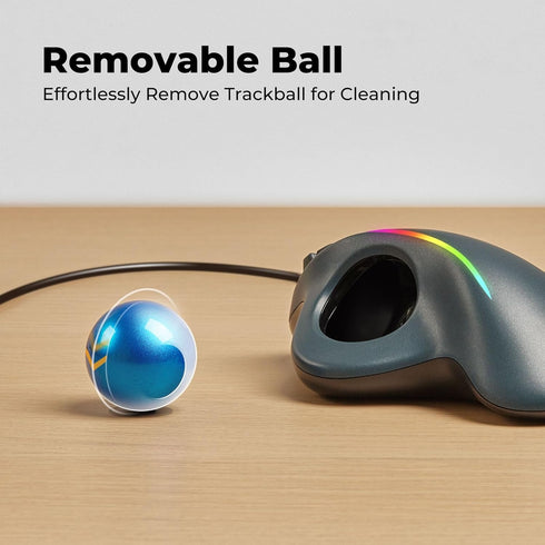 Trackball Mouse Wired, Ergonomic Design, USB Plug&Play, Precision Tracking with 5 Adjustable DPI, RGB Rollerball Mouse