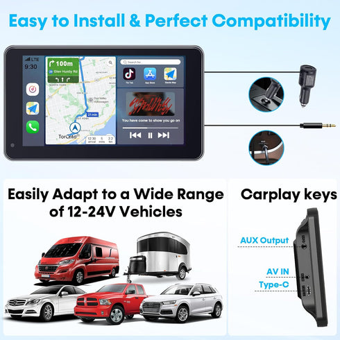 Befumly 3-Min 7 Inch 1080P Commuters Easy Install Portable Wireless Carplay Screen: Plug-Play Support Apple CarPlay