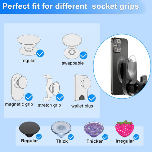 CD Slot Car Grips Phone Holder,CD Slot Phone Holder for Grip/Socket,CD Slot Socket Mount Compatible with Magsafe Wallet Black iPhone Samsung Card Holder