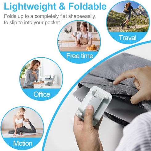 POQOD 16 15 14 13 12 11, Foldable Cell Phone Stand for Desk, Fully Adjustable Phone Holder for Desk Compatible