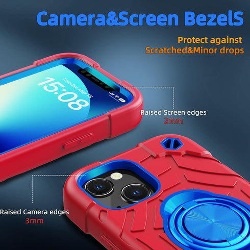 KCJ iPhone 13 & 14 Case - Shockproof, Military Grade Drop Protection, 6.1" with 2 Screen Protectors (Red+Blue)