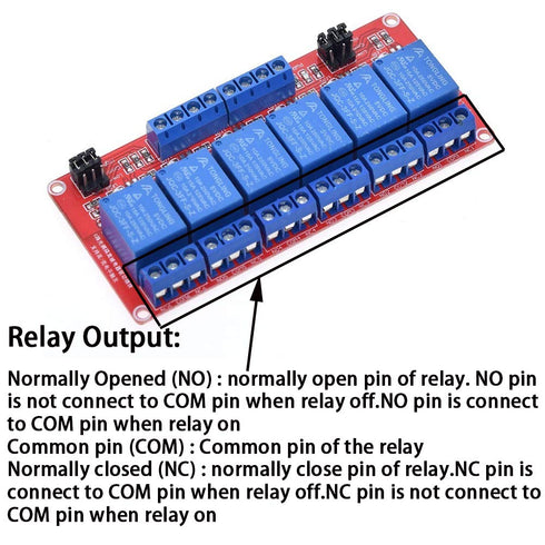 Relay Module with Optocoupler - High/Low Level Trigger for Arduino (5V Relay, 6 Channel)