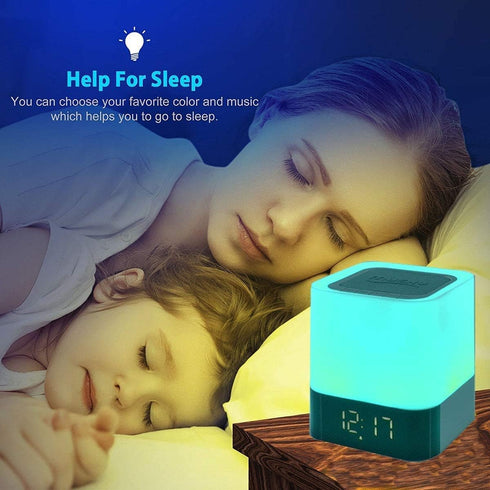 Night Lights Bluetooth Speaker, Alarm Clock Touch Sensor Bedside Lamp, Dimmable Multi-Color Changing, Wireless Speaker