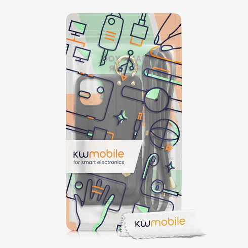 kwmobile Case for Apple iPhone 11 - Soft TPU Phone Cover with Hand Strap Holder and Lanyard in Black