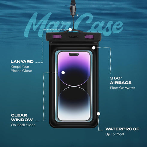 STATIK MarCase Waterproof Phone Pouch, Certified Waterproof Phone Case with Lanyard, Waterproof Bag for Phones up to 7", Protect Travel Accessories, Vacation Essentials, Kayak Accessories & More (2pk)