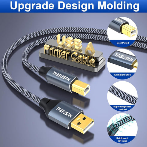 6ft USB A to B Printer Cable - High Speed Cord Compatible for Keyboard, MacBook, Scanners - Gray