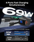 Retractable Car Charger, KOOPAO 69W 4 in 1 Fast Charging Adapter with Multi USB C Cables for iPhone 15/14/13/12/11