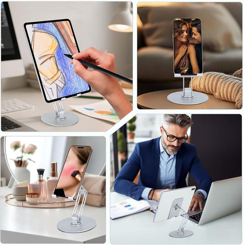 Xiaoshuang 360 (411) Adjustable Aluminum Phone Stand for Desk, No Wobble Heavy Base, Height Adjustable iPhone & iPad