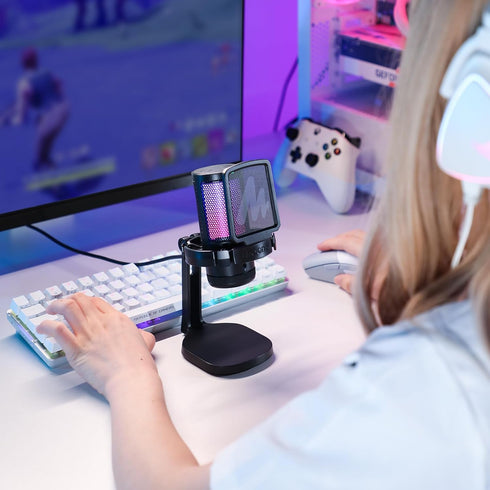 MAONO Gaming Microphone USB for PC, RGB Lights, Noise Cancellation Condenser Mic, Mute, Gain for Streaming, Recording,