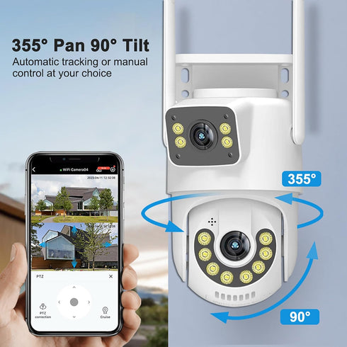 Dosilkc 1080P 360 PTZ Outdoor Security Camera, Dual Lens Linkage Wireless WiFi Cameras for Home Security, View Auto