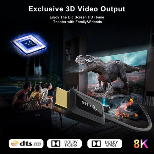 8K 6ft, 48Gbps 2.1 8K@60Hz, 4K@120Hz/144Hz Dolby 2.2&2.3 PS5, FIBBR HDMI Fiber Optic Cable HDMI Cable/AOC Support HDR