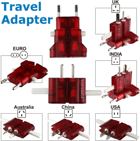 ROAD WARRIOR International Travel Plug Adapter, Europe/UK/Australia/USA/India/China, Does Not Convert Voltage, Slim