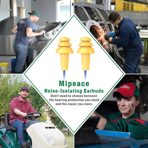 MIPEACE Work Earbuds Headphones, Safety Industrial Ear Plugs with Mic and Volume Control, Noise Reduction Earphones