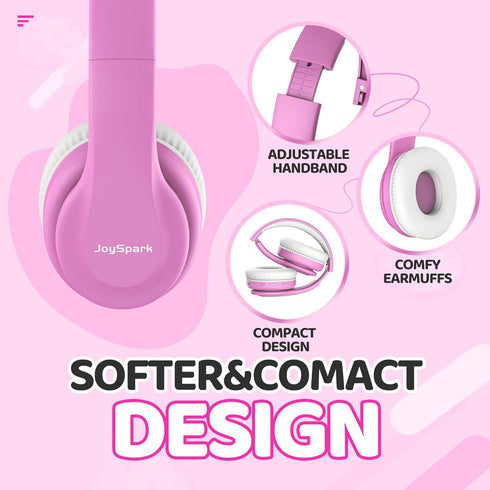JoySpark Kids Bluetooth Headphones, Lightweight Wireless Headphones with 60 Hours Playtime, Volume Limited - Over-Ear