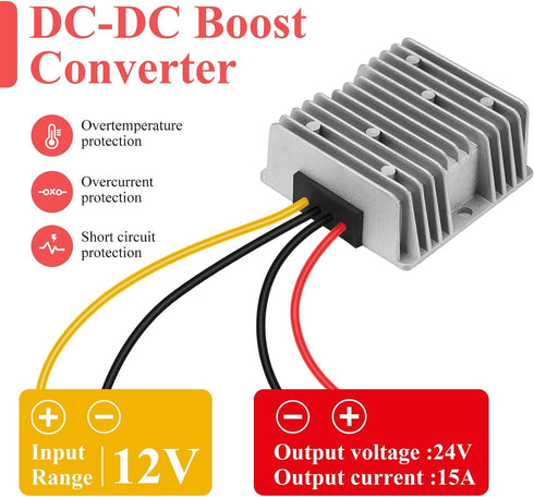 DC/DC 10-22V to 24V Voltage Converter - 24V15A 360W MAX Power Transformer Waterproof Boost Module for Automotive, LED