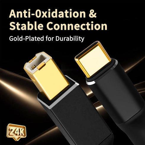 6N (1.64ft/0.5m) USB B to USB C Audio Cable, OFC Gold-Plated Braided Printer Cable, for Hi-Fi DAC, Amplifier, DJ