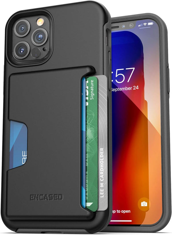 ENCASED Protective Wallet Case for iPhone 12 Pro Max with Card Holder, Black