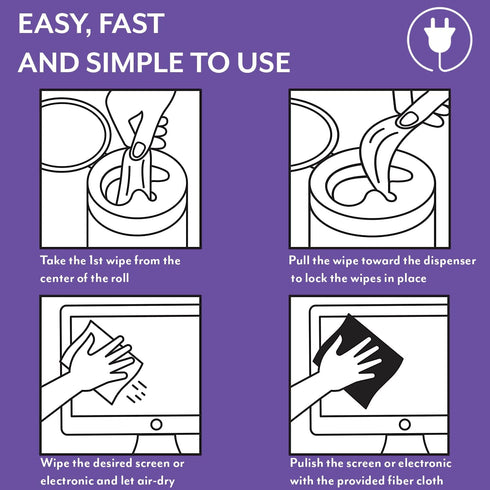 Screen Cleaner Wipes: Electronic Wipes for Screens - Computer, Phone, TV, Monitor Cleaning - Tech Wipes & Microfiber