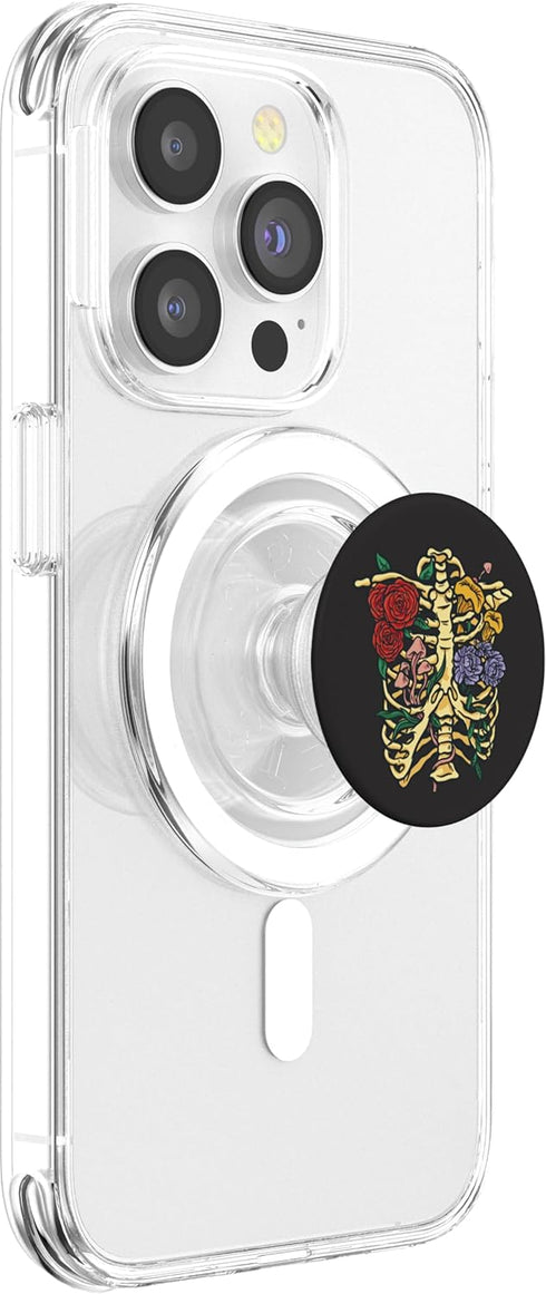 Skeleton Flowers and Mushrooms Illustration PopSockets PopGrip for MagSafe