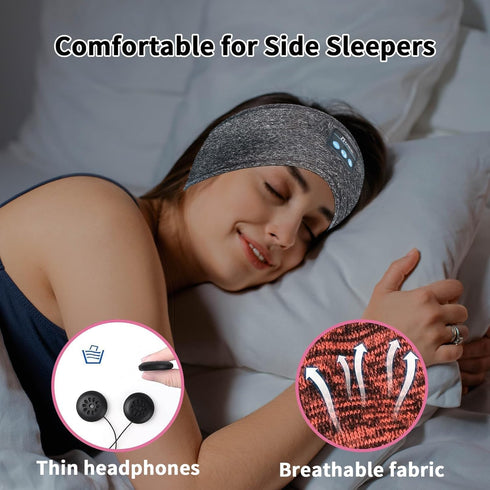 Sleep Headphones Headband Wireless for Sleeping Side Sleepers - Adjustable Bluetooth Headphones for Women Men (Grey)