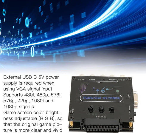 RGBS VGA SCART to YPBPR Component Converter for Genesis, N64, Dreamcast, Supports 480i, 480p, 576i, 720p