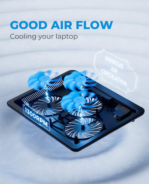 havit HV-F2056 Laptop Cooler Cooling Pad, Slim Portable USB Powered, Black/Blue