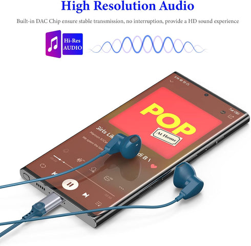 USB C Headphones for iPad 10 Air (M2), iPhone 15 Plus Pro Max, HiFi Stereo USB C Wired Earbuds with Mic