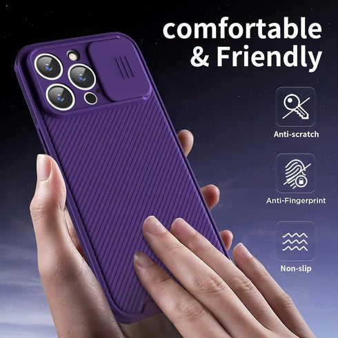 iPhone 13 Pro Max Case - Slim Magnetic Cover with Slide Lens, MagSafe Compatible, 6.7" Purple for iPhone 13 Pro Max.