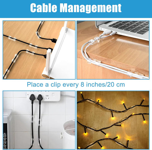 40PCS Clear Adhesive Cable Clips, Upgraded Wire Holders for Wall, Strong Cord Organizer for Under Desk, Indoor/Outdoor
