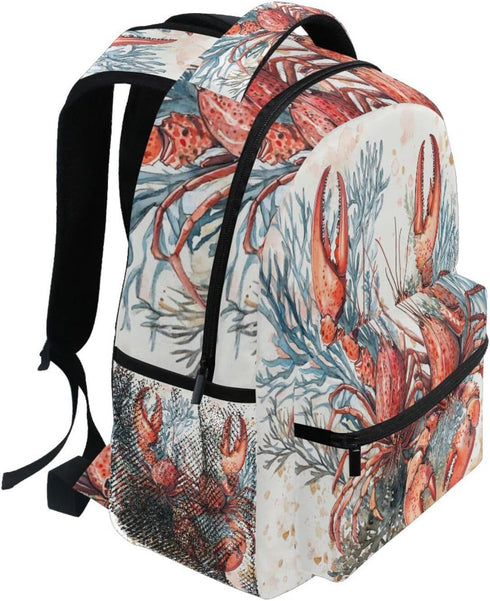 Krafig Backpacks Backpack Daypack Watercolor Red Lobsters Corals Boys Girls Kids School Bookbag, School Bag Travel