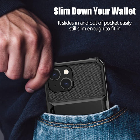 Nvollnoe iPhone 14 Case - Heavy Duty Shockproof Wallet with Card Holder, Stores 5 Cards, Large Storage (Black)